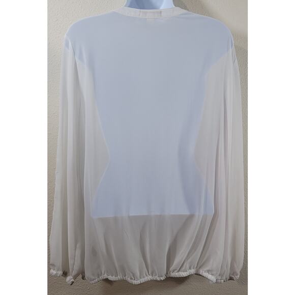 Lane Bryant White Beaded Embroidered Bodice Sheer Top 14 16 Lightweight Soft - Picture 2 of 8